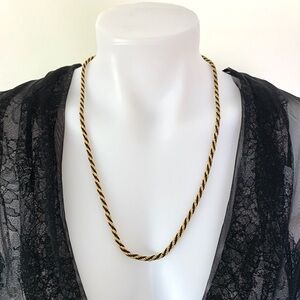 Trifari gold tone and black twisted rope chain necklace